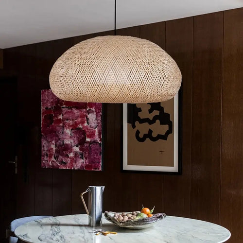 Bemith Beige Oval Bamboo Pendant Light