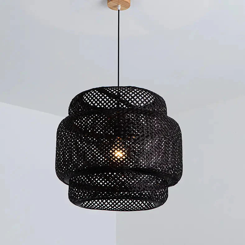 Sinnerlig Black Abstract Woven Bamboo Pendant Light