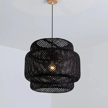Sinnerlig Black Abstract Woven Bamboo Pendant Light