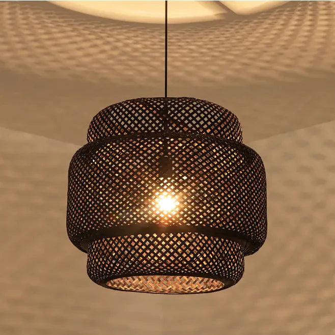 Sinnerlig Black Abstract Woven Bamboo Pendant Light