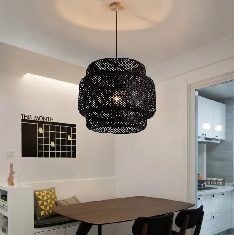 Sinnerlig Black Abstract Woven Bamboo Pendant Light
