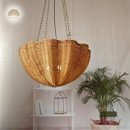 Daisy Flower Wicker Rattan Pendant Light