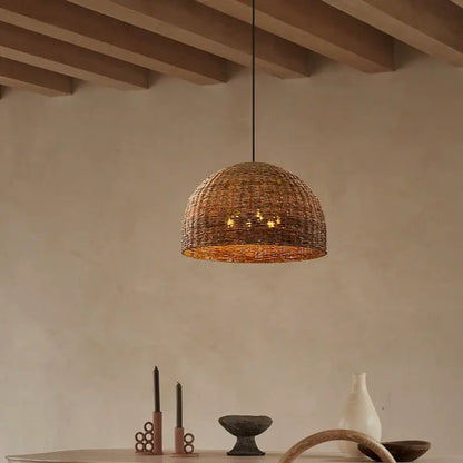 Troy 6-Bulb Dome Wicker Rattan Pendant Light