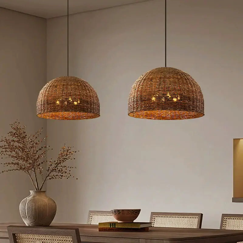 Troy 6-Bulb Dome Wicker Rattan Pendant Light