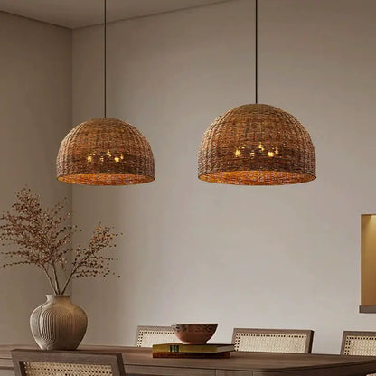 Troy 6-Bulb Dome Wicker Rattan Pendant Light