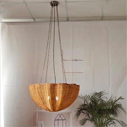 Daisy Flower Wicker Rattan Pendant Light