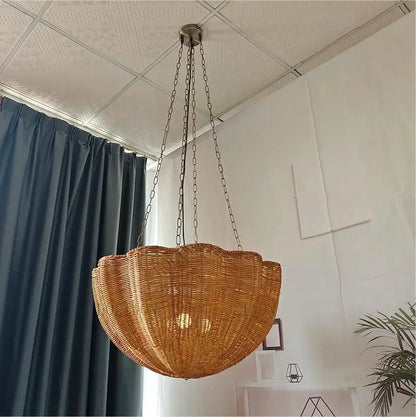 Daisy Flower Wicker Rattan Pendant Light