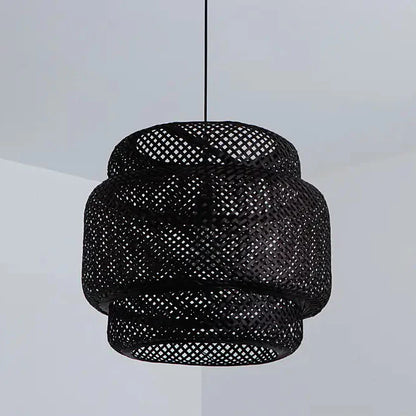 Sinnerlig Black Abstract Woven Bamboo Pendant Light