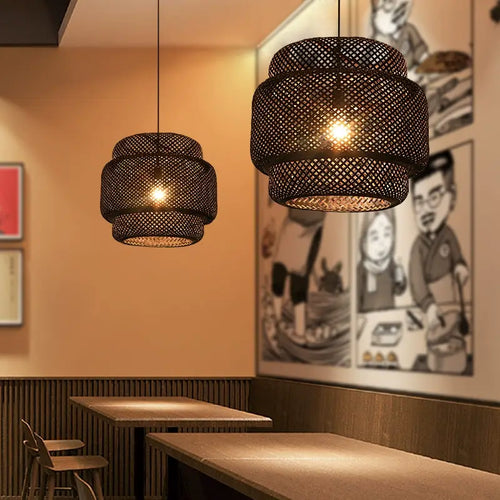 Sinnerlig Black Abstract Woven Bamboo Pendant Light