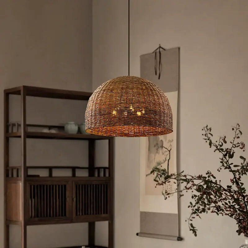 Troy 6-Bulb Dome Wicker Rattan Pendant Light