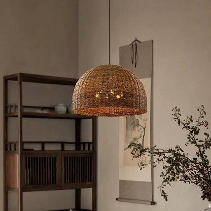 Troy 6-Bulb Dome Wicker Rattan Pendant Light