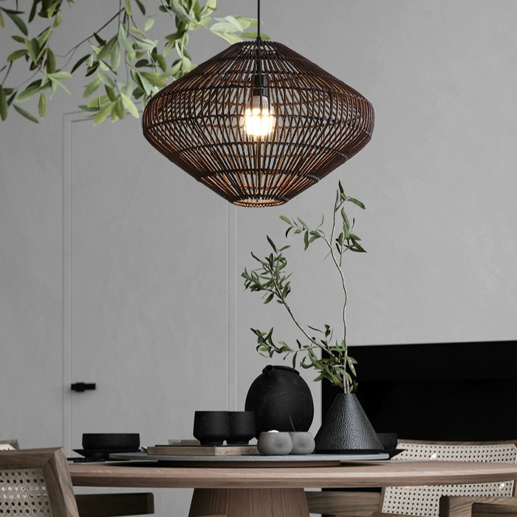 Geometric Diamond Rattan Pendant Light